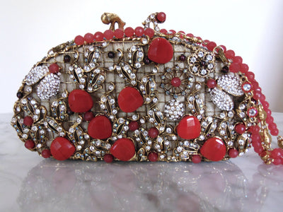 Edidi Red Gemstone Crystal Beaded Purse: Wendy Lau Design