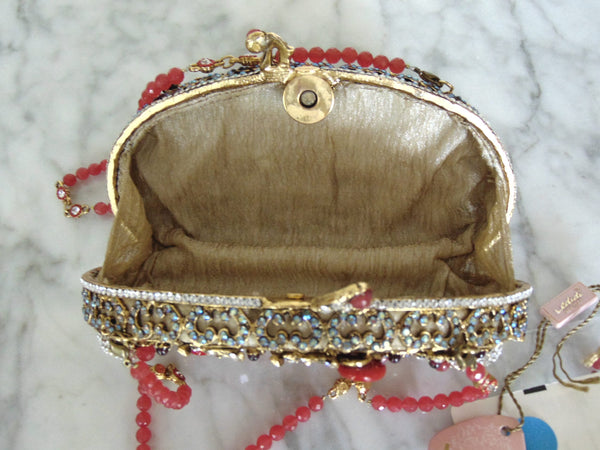 Edidi Red Gemstone Crystal Beaded Purse: Wendy Lau Design