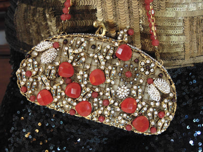 Edidi Red Gemstone Crystal Beaded Purse: Wendy Lau Design