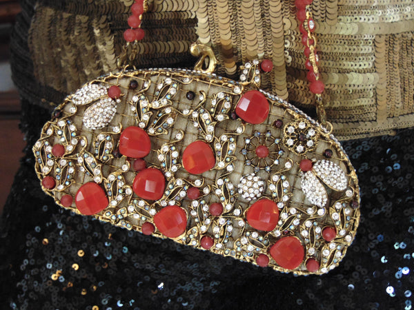 Edidi Red Gemstone Crystal Beaded Purse: Wendy Lau Design