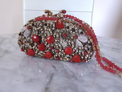 Edidi Red Gemstone Crystal Beaded Purse: Wendy Lau Design