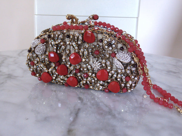 Edidi Red Gemstone Crystal Beaded Purse: Wendy Lau Design