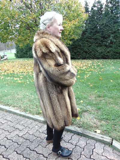 Vintage Racoon Fox Fur Stroller Coat - Copper Brown Tones