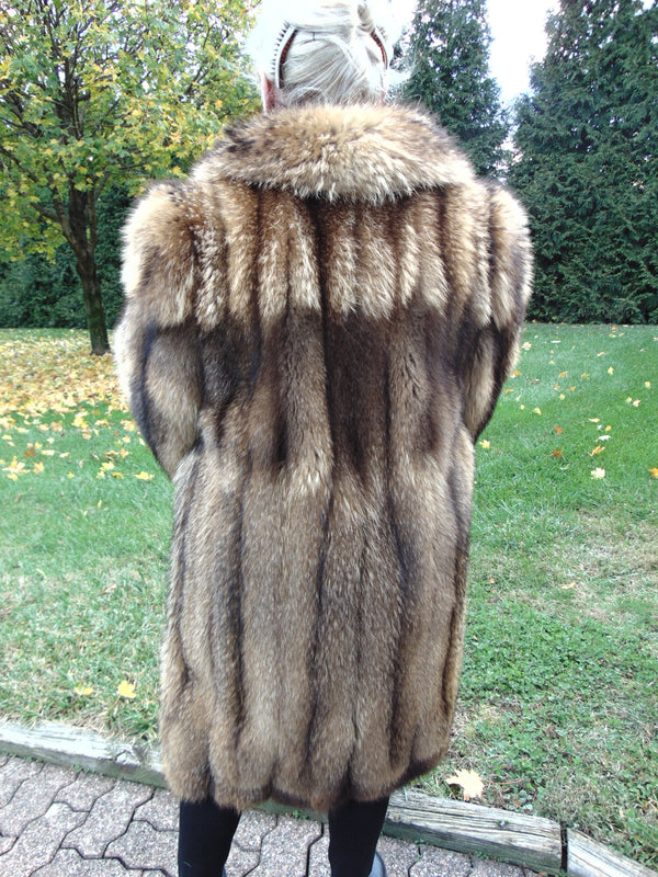 Vintage Racoon Fox Fur Stroller Coat - Copper Brown Tones