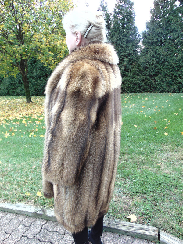 Vintage Racoon Fox Fur Stroller Coat - Copper Brown Tones