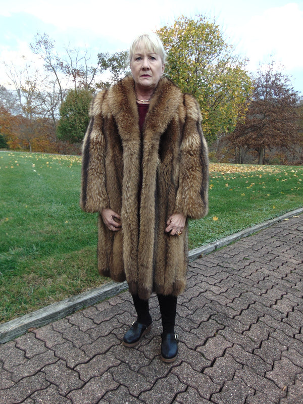 Vintage Racoon Fox Fur Stroller Coat - Copper Brown Tones