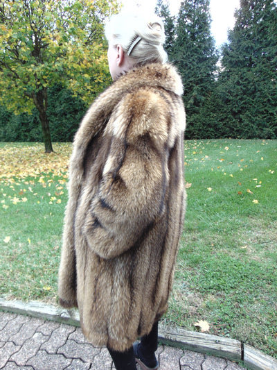 Vintage Racoon Fox Fur Stroller Coat - Copper Brown Tones