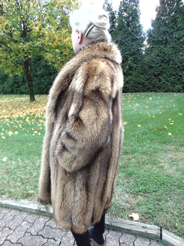 Vintage Racoon Fox Fur Stroller Coat - Copper Brown Tones