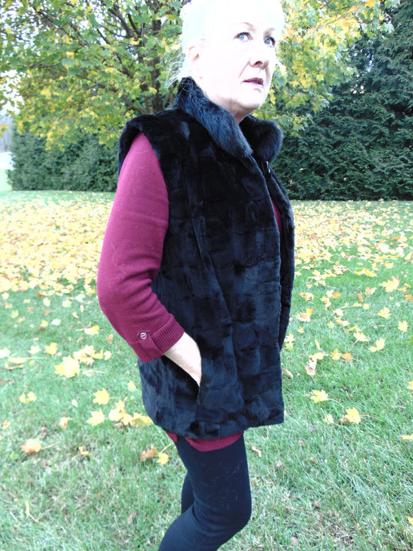 Reversible Black Mink Fur Vest - Ladies Luxury Outerwear