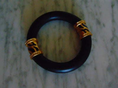 Elizabeth Taylor Zebra Stripe Bracelet: Rhinestone & Gold Accents