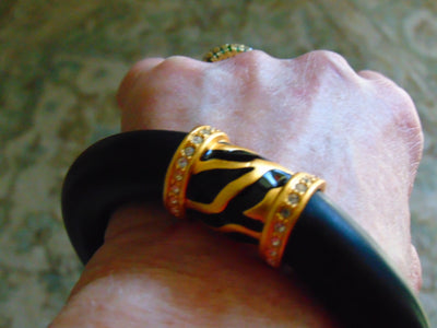 Elizabeth Taylor Zebra Stripe Bracelet: Rhinestone & Gold Accents