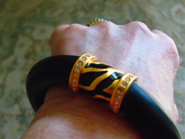 Elizabeth Taylor Zebra Stripe Bracelet: Rhinestone & Gold Accents