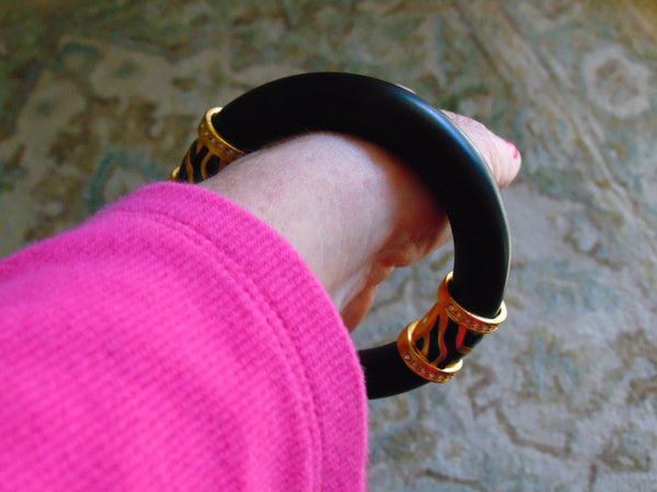 Elizabeth Taylor Zebra Stripe Bracelet: Rhinestone & Gold Accents