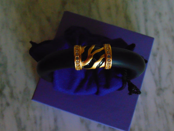 Elizabeth Taylor Zebra Stripe Bracelet: Rhinestone & Gold Accents