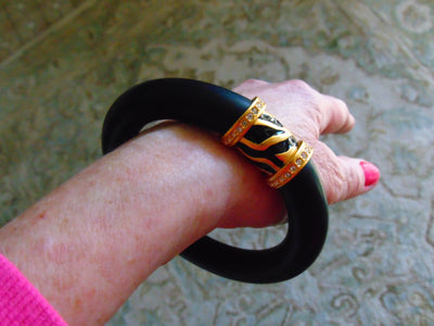 Elizabeth Taylor Zebra Stripe Bracelet: Rhinestone & Gold Accents