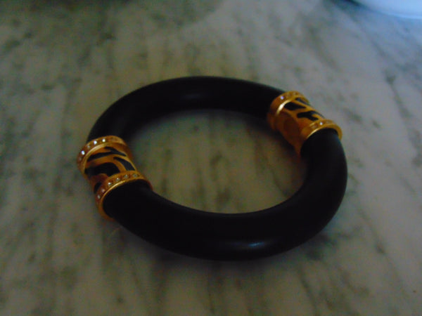 Elizabeth Taylor Zebra Stripe Bracelet: Rhinestone & Gold Accents