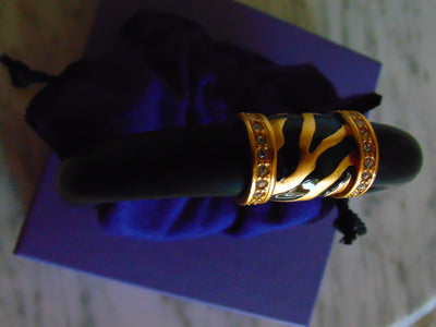 Elizabeth Taylor Zebra Stripe Bracelet: Rhinestone & Gold Accents