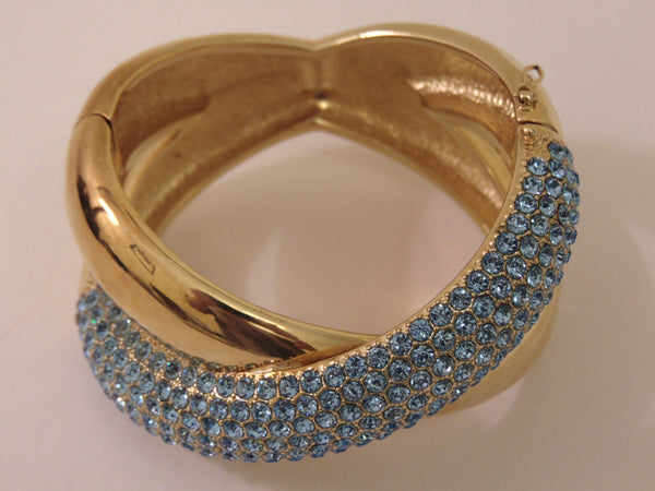 Vintage Joan Boyce Gold Cuff Bracelet: Blue Stone Bangle