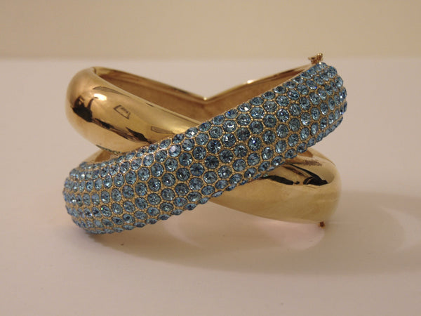 Vintage Joan Boyce Gold Cuff Bracelet: Blue Stone Bangle