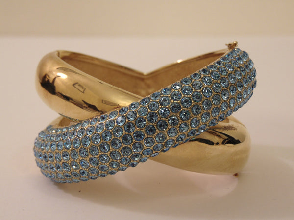 Vintage Joan Boyce Gold Cuff Bracelet: Blue Stone Bangle