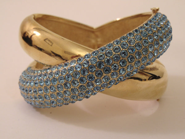 Vintage Joan Boyce Gold Cuff Bracelet: Blue Stone Bangle
