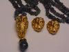Jose Barrera Quartz Necklace Earring Set: Gold Scroll Clip Ons