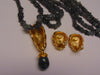 Jose Barrera Quartz Necklace Earring Set: Gold Scroll Clip Ons
