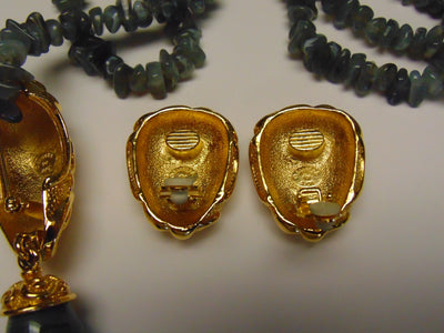 Jose Barrera Quartz Necklace Earring Set: Gold Scroll Clip Ons