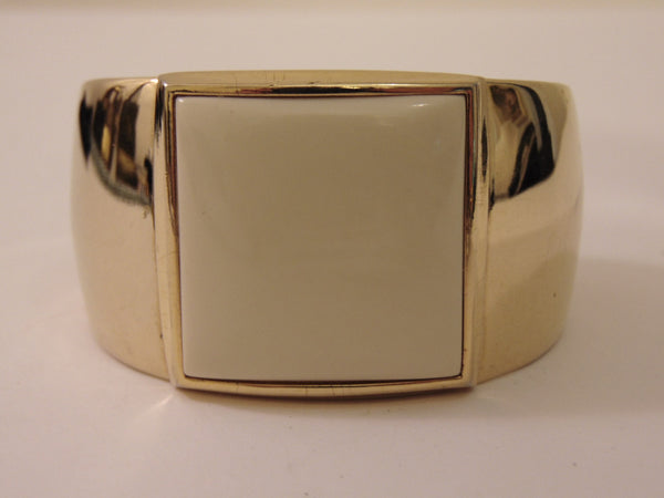S.M.Kent 1977 Kent Collection Faux Ivory Center On This Gold Tone Cuff Bracelet