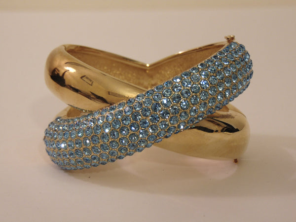 Vintage Joan Boyce Gold Cuff Bracelet: Blue Stone Bangle