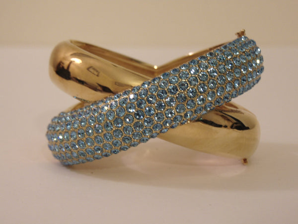 Vintage Joan Boyce Gold Cuff Bracelet: Blue Stone Bangle