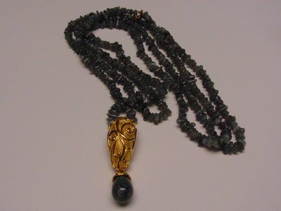 Jose Barrera Quartz Necklace Earring Set: Gold Scroll Clip Ons