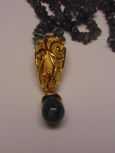 Jose Barrera Quartz Necklace Earring Set: Gold Scroll Clip Ons