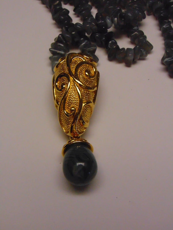 Jose Barrera Quartz Necklace Earring Set: Gold Scroll Clip Ons