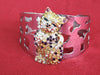 Vintage Crystal Kitty Cat Cuff Bracelet - 1990s Silver Tone