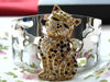 Vintage Crystal Kitty Cat Cuff Bracelet - 1990s Silver Tone
