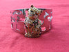 Vintage Crystal Kitty Cat Cuff Bracelet - 1990s Silver Tone