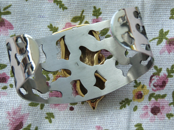 Vintage Crystal Kitty Cat Cuff Bracelet - 1990s Silver Tone