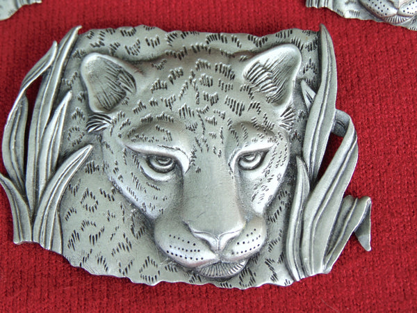 Vintage JJ Pewter Leopard Brooch and Earrings Set