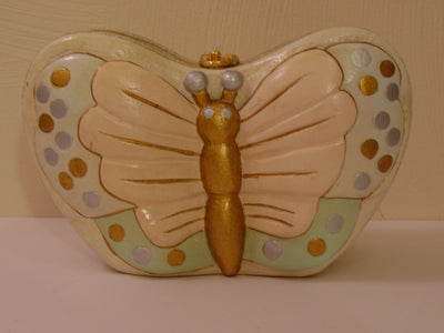 Timmy Woods Butterfly Purse, Pink & Gold Wooden Crossbody