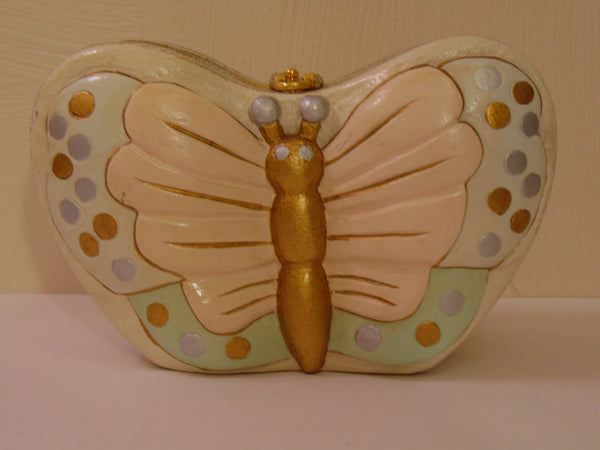 Timmy Woods Butterfly Purse, Pink & Gold Wooden Crossbody