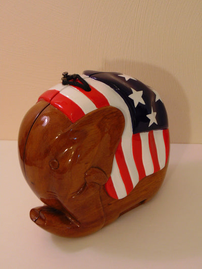 Timmy Woods Elephant Purse: Patriotic Wood Statement Bag