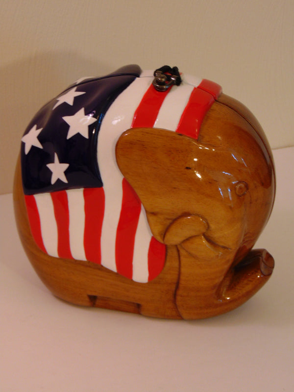Timmy Woods Elephant Purse: Patriotic Wood Statement Bag