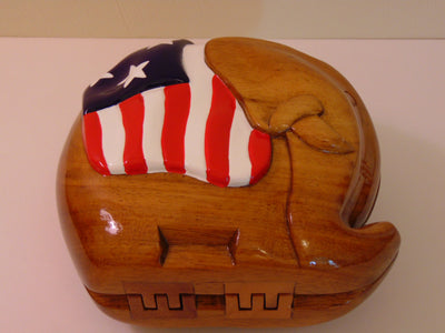 Timmy Woods Elephant Purse: Patriotic Wood Statement Bag