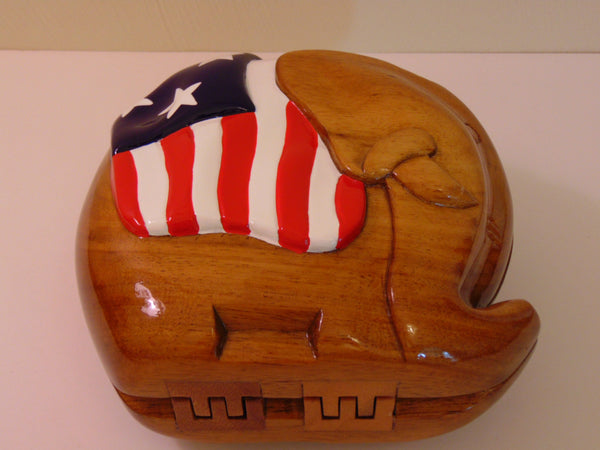 Timmy Woods Elephant Purse: Patriotic Wood Statement Bag