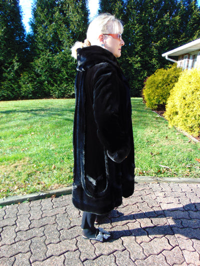 Vintage Sheared Ranch Mink Coat - Black Fur Stroller Size 12