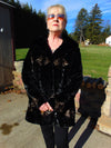 Sculpted Black Sheared Mink Jacket with Beige Inserts - Ladies Sz 14