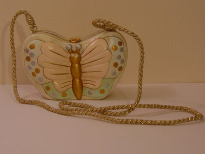 Timmy Woods Butterfly Purse, Pink & Gold Wooden Crossbody