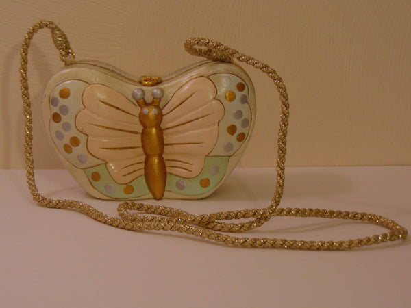 Timmy Woods Butterfly Purse, Pink & Gold Wooden Crossbody