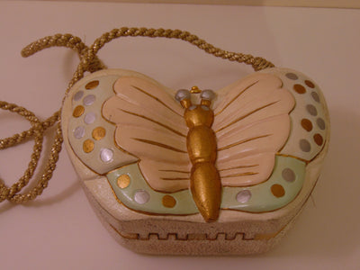 Timmy Woods Butterfly Purse, Pink & Gold Wooden Crossbody